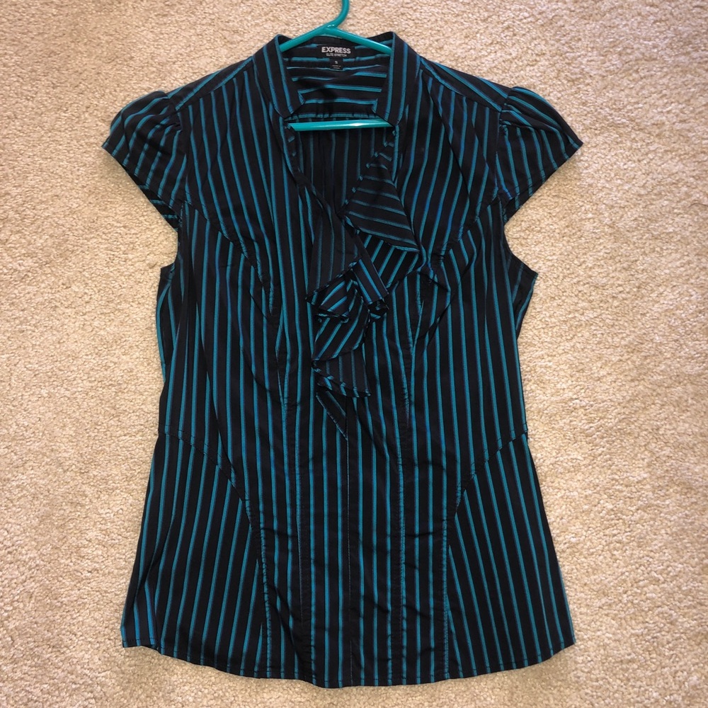 Express Elite Stretch Shirt- Black with Teal and purple stripes. Sz Small